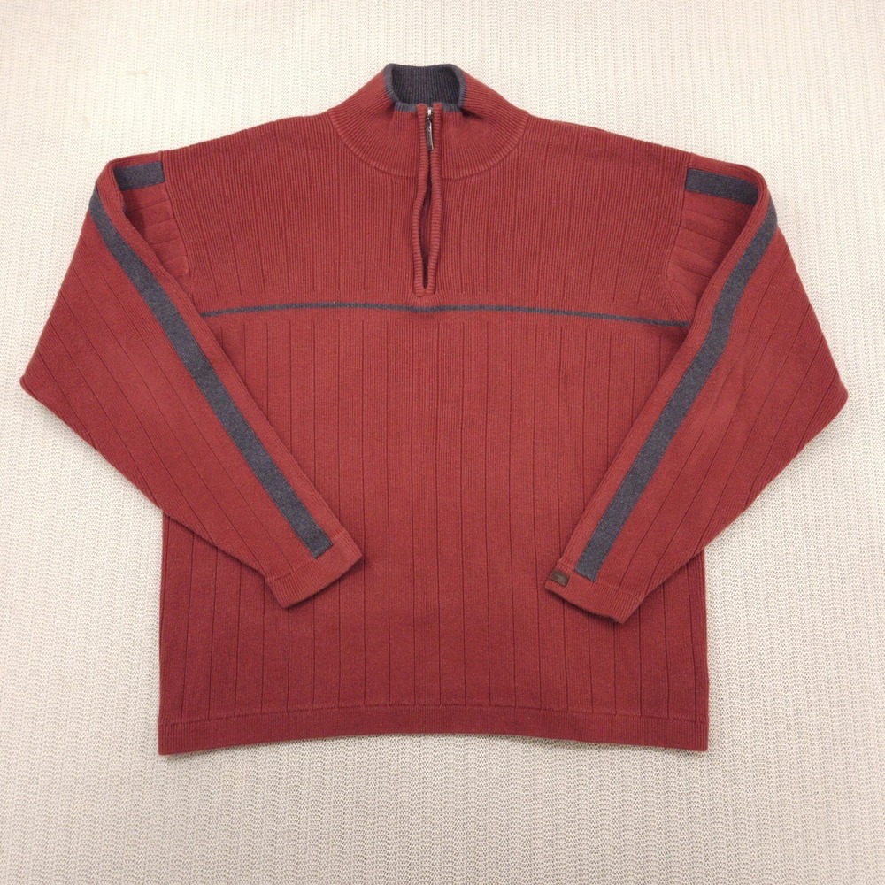 Columbia XCO Sweater Mens Large Red Burgundy Gray 1/4 Zip Heavyweight Gorpcore